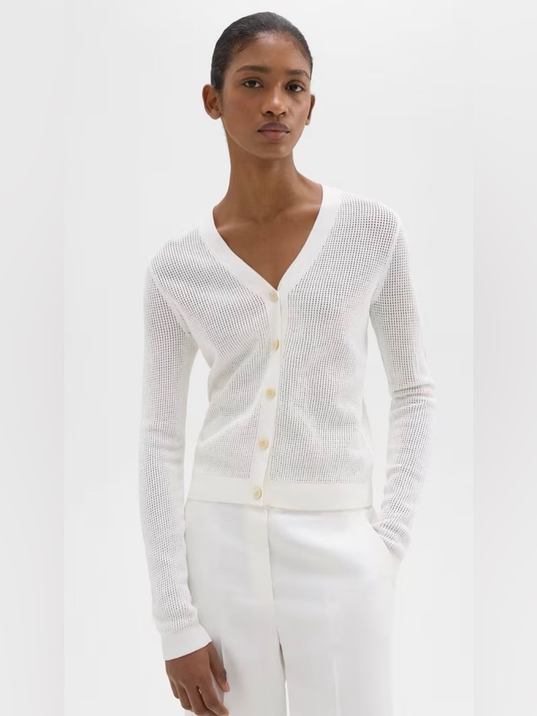 Pointelle-Knit Oversized Cardigan Size Small Theory